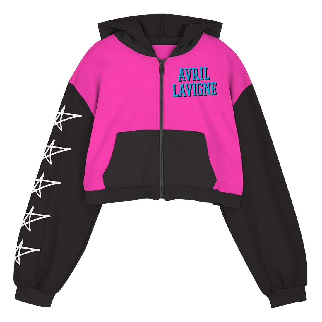 Pink + Black Cropped Zip Hoodie - Avril Lavigne Official Store Pink + Black Cropped Zip Hoodie - Avril Lavigne Official Store