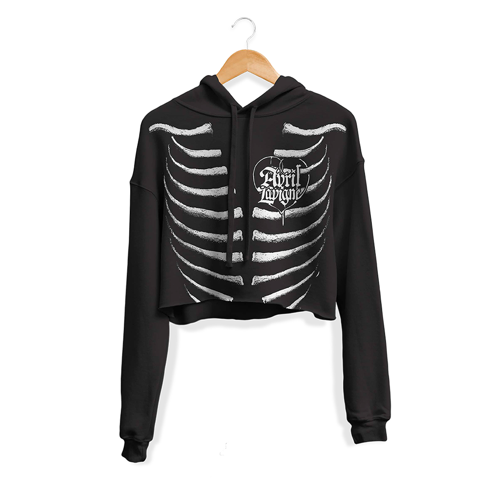 B&W Skeleton Crop Hoodie